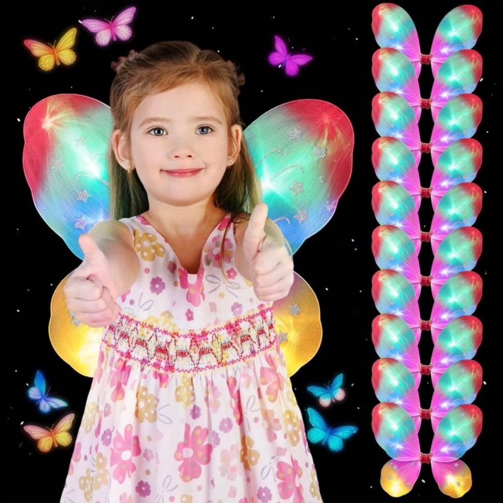 24 Sets Light up Fairy Wings Costume Set for Girls, LED Butterfly Wings Costume